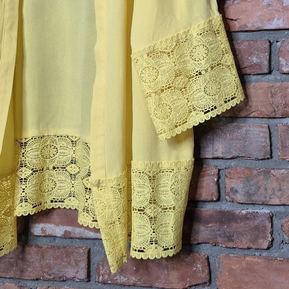 Cleo Yellow Lace Trim Kimono Cardigan XXL Boho Lightweight Duster Spring Resort - Picture 3 of 7